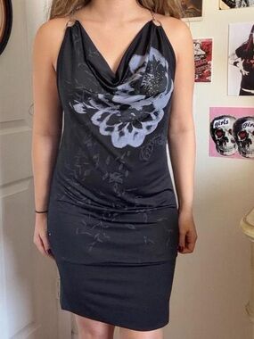Chesley Black Cowl Neck Floral Mini Dress